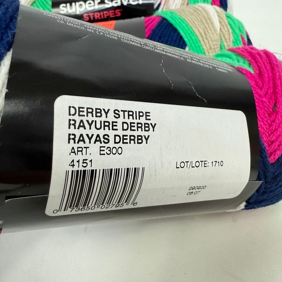 Red Heart Super Saver Stripes Yarn Derby Stripe 3 Skeins Knitting Crochet - Picture 6 of 8